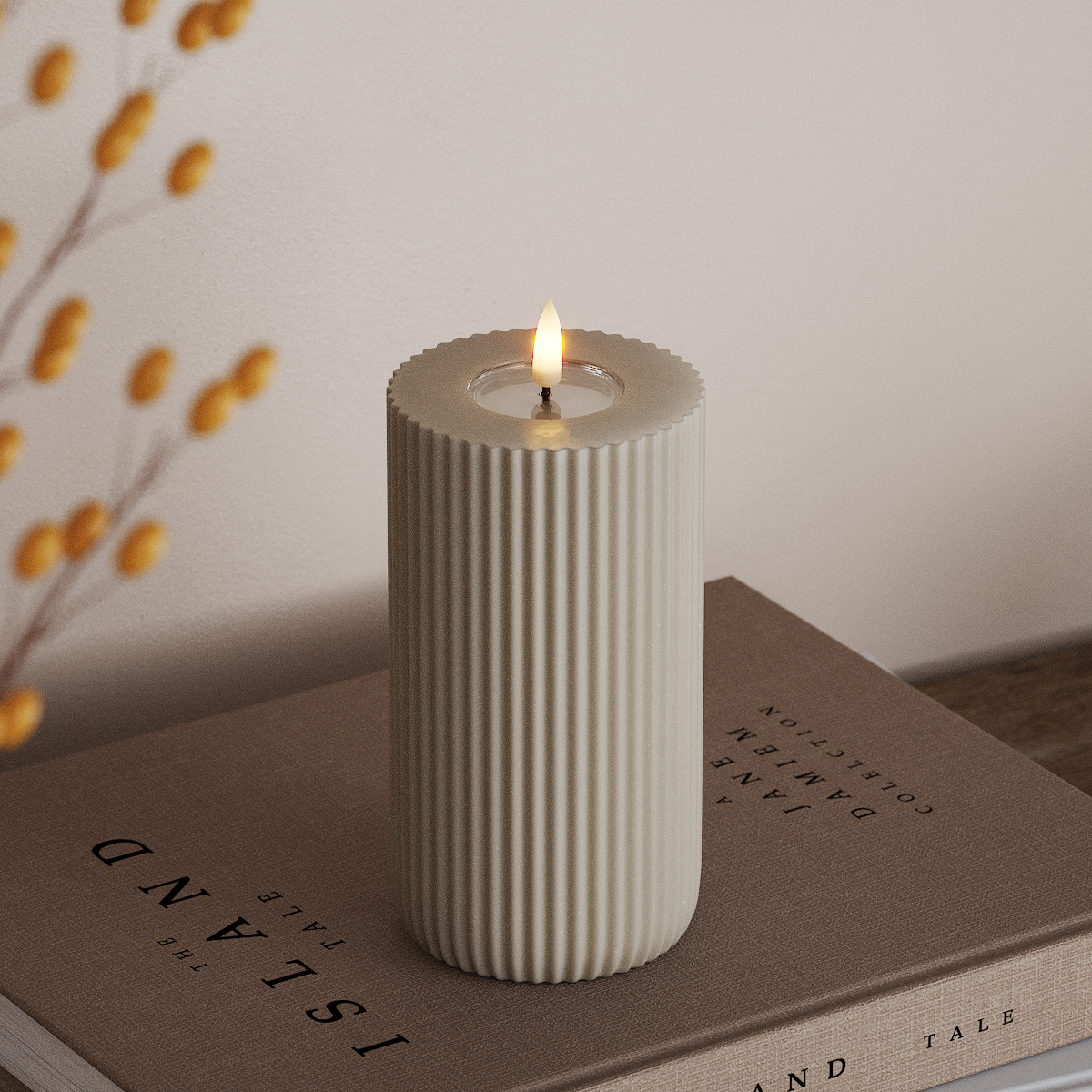 Deluxe Homeart Solid Stripe LED Bougie pilier Ø8 X 15 cm Sable LED Forme 3