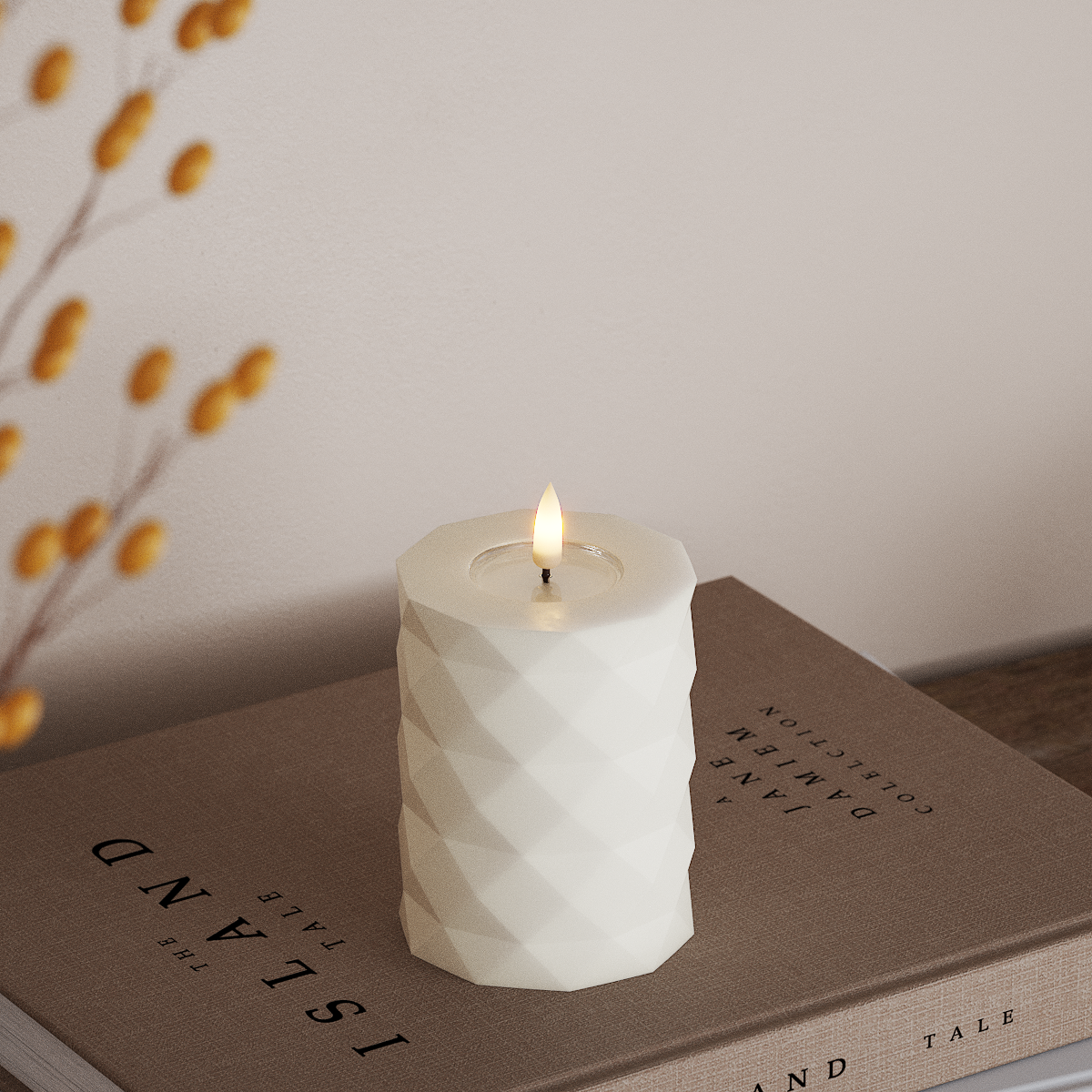 Deluxe Homeart Square LED Bougie pilier Ø7,5x10 cm Blanc LED Square 3