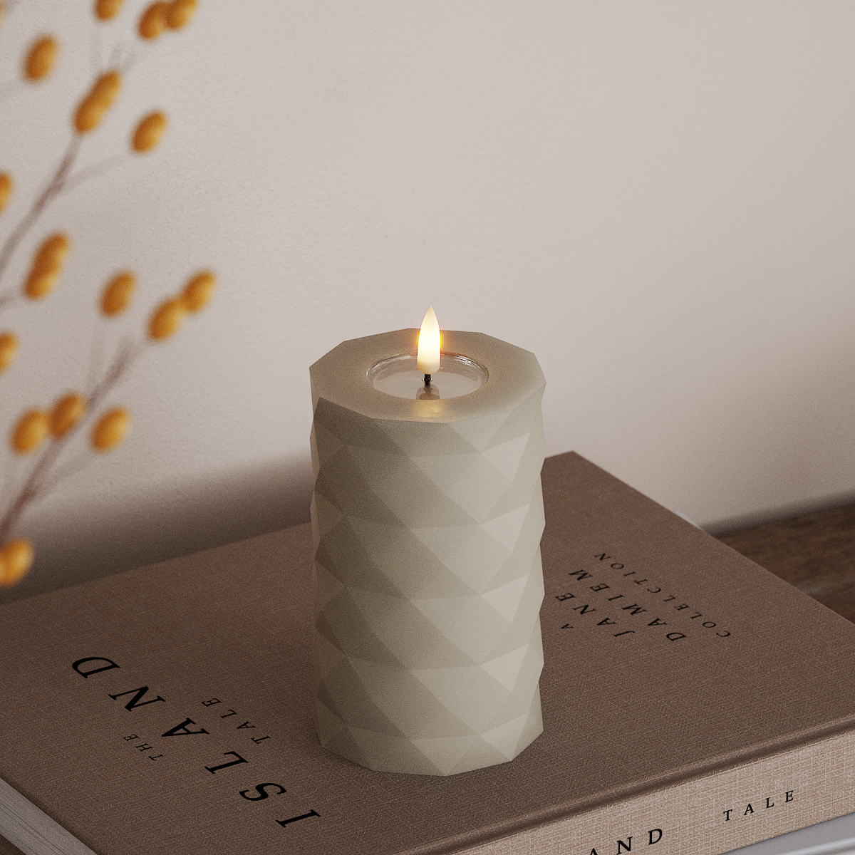 Deluxe Homeart Square LED Bougie pilier Ø7,5 x 12,5 cm Sable LED Square 3