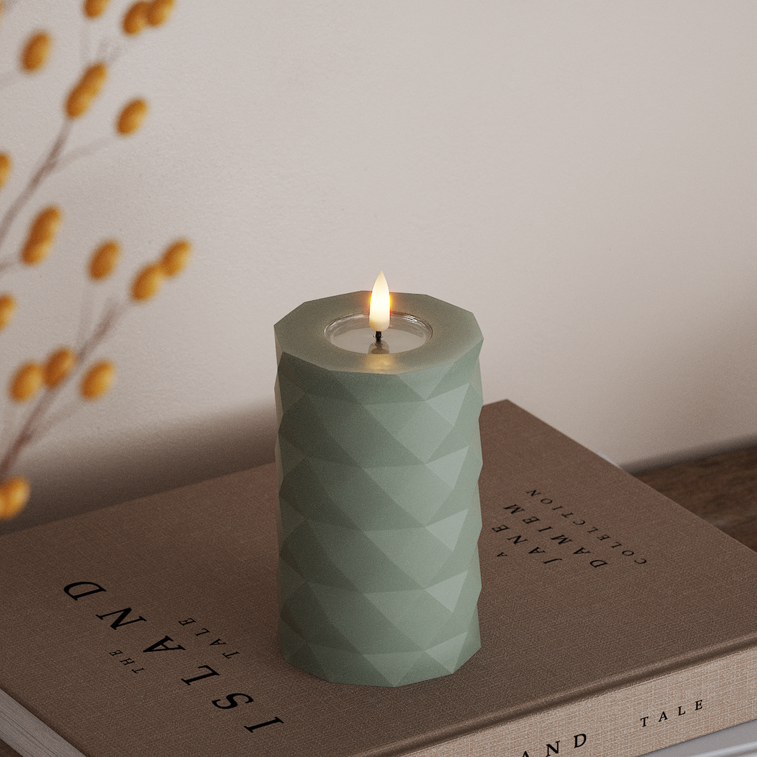 Deluxe Homeart Square LED Bloklys Ø 7,5 x 12,5 cm Salvie grøn LED Square 4