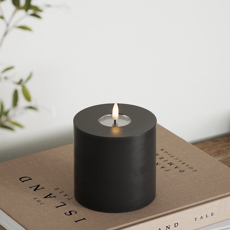 Deluxe Homeart LED Bloklys Ø 10 x 10 cm Sort