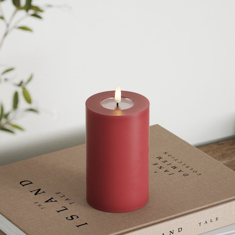 Deluxe Homeart LED Bloklys Ø 7,5 x 12,5 cm Bordeaux