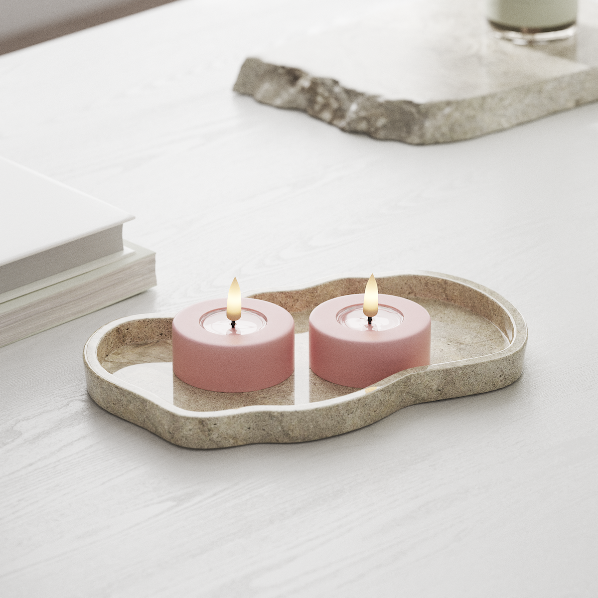 Deluxe Homeart LED Géant Bougie chauffe-plat 2 pièces Grand Rose clair LED géant Bougie chauffe-plat 1