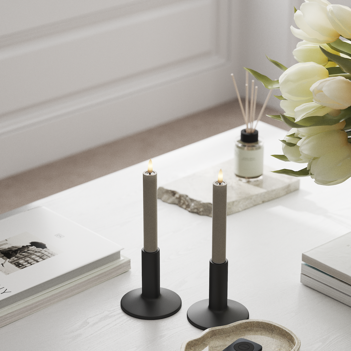 Deluxe Homeart LED Bougie chandelier 2 pièces, Ø 2 x 15 cm Sable LED Bougie chandelier 1