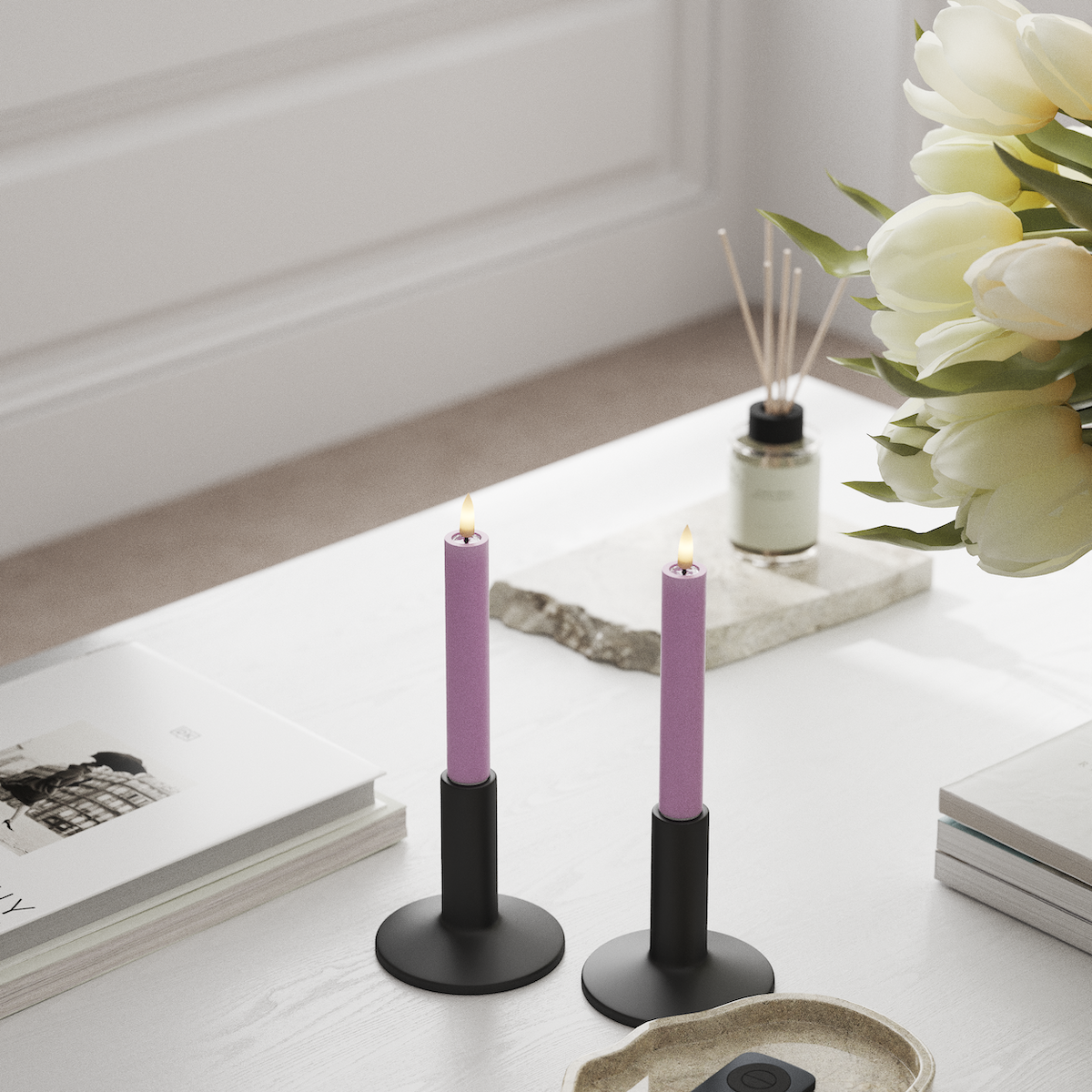 Deluxe Homeart LED Kronelys 2 stk, Ø 2 x 15 cm Lavendel LED kronelys 1