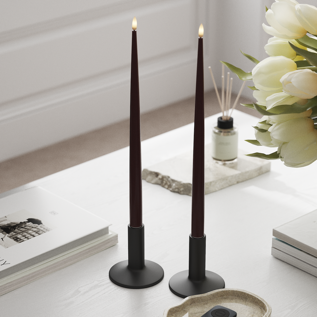 Deluxe Homeart LED Kertelys med Lak, 2 stk 38 cm Bourgogne LED kertelys 1