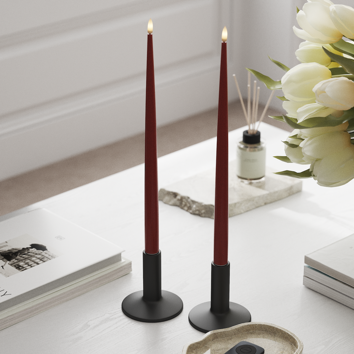 Deluxe Homeart LED Bougie effilée avec laque, 2 pièces 38 cm Rouge LED Bougie effilée 1