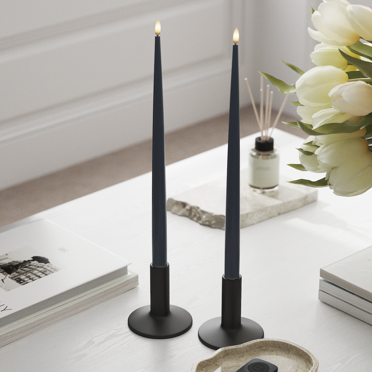 Deluxe Homeart LED Bougie effilée avec laque, 2 pièces 38 cm Bleu glace LED Bougie effilée 1