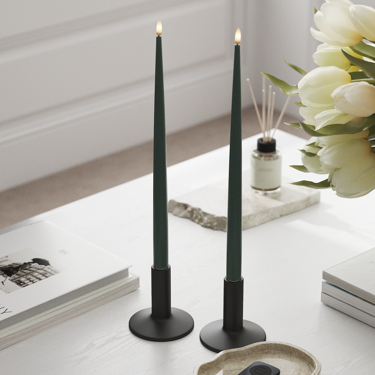 Deluxe Homeart LED Bougie effilée avec laque, 2 pièces 38 cm Vert jade LED Bougie effilée 1