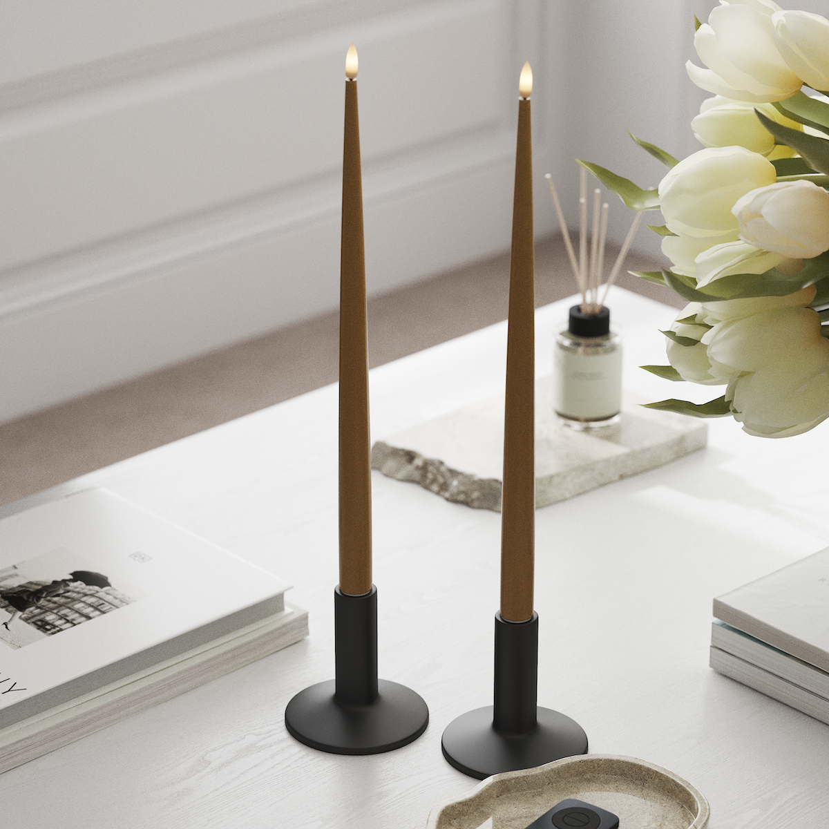 Deluxe Homeart LED Bougie effilée avec laque, 2 pièces 38 cm Curry LED Bougie effilée 1