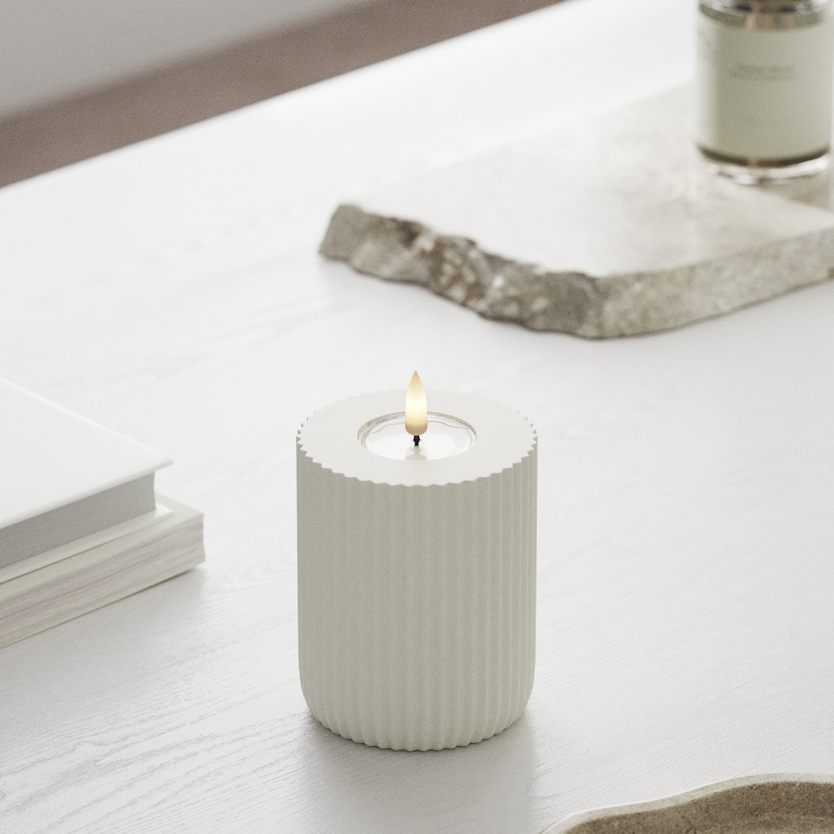 Deluxe Homeart Solid Stripe LED Bloklys Ø 8 X 10 Cm Hvid LED Shape 1