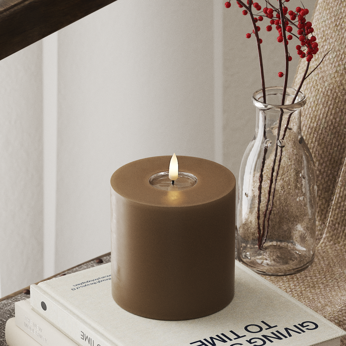 Deluxe Homeart LED Bloklys Ø 10 x 10 cm Karamel LED bloklys 4