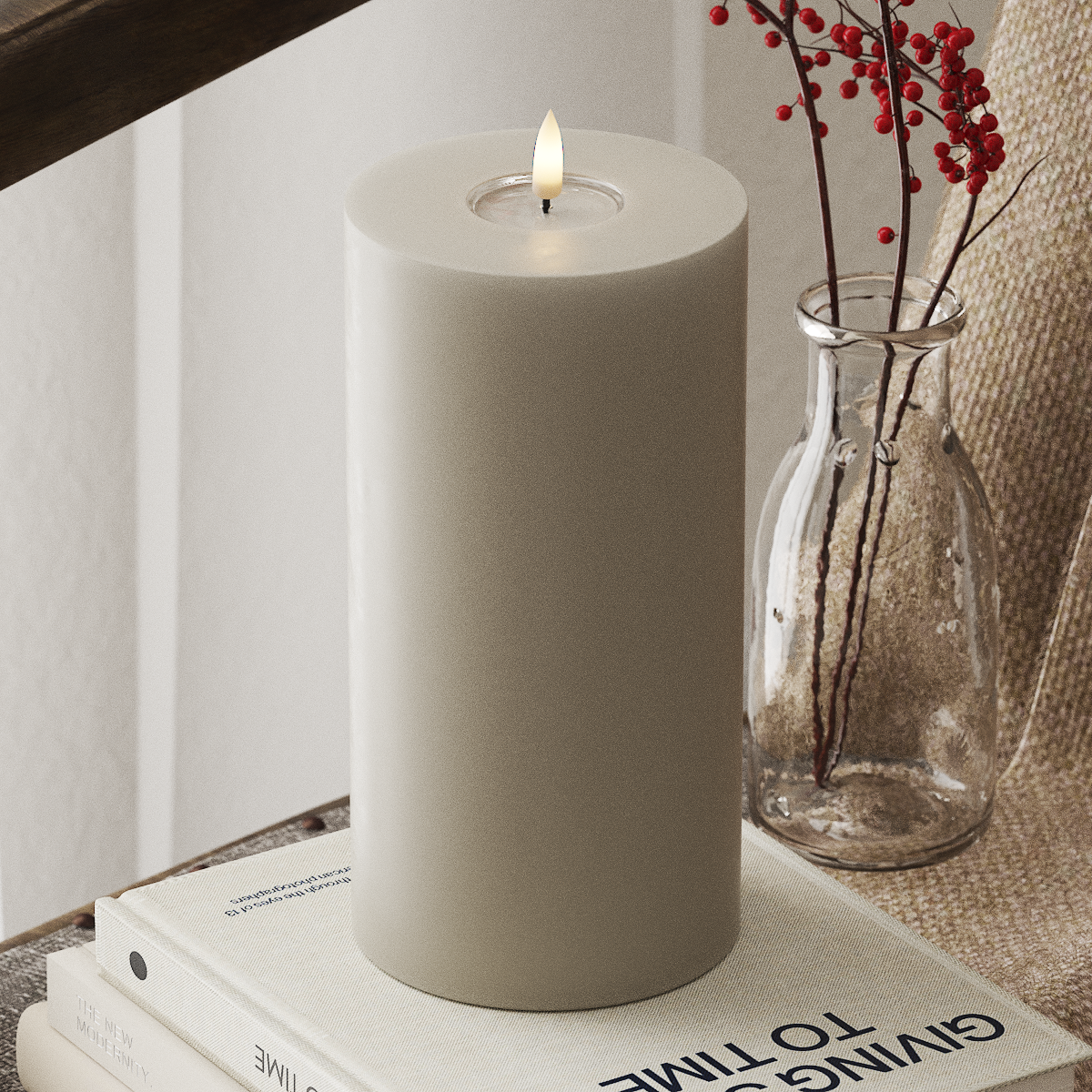 Deluxe Homeart LED Bloklys Ø 10 x 20 cm Sand LED bloklys 4