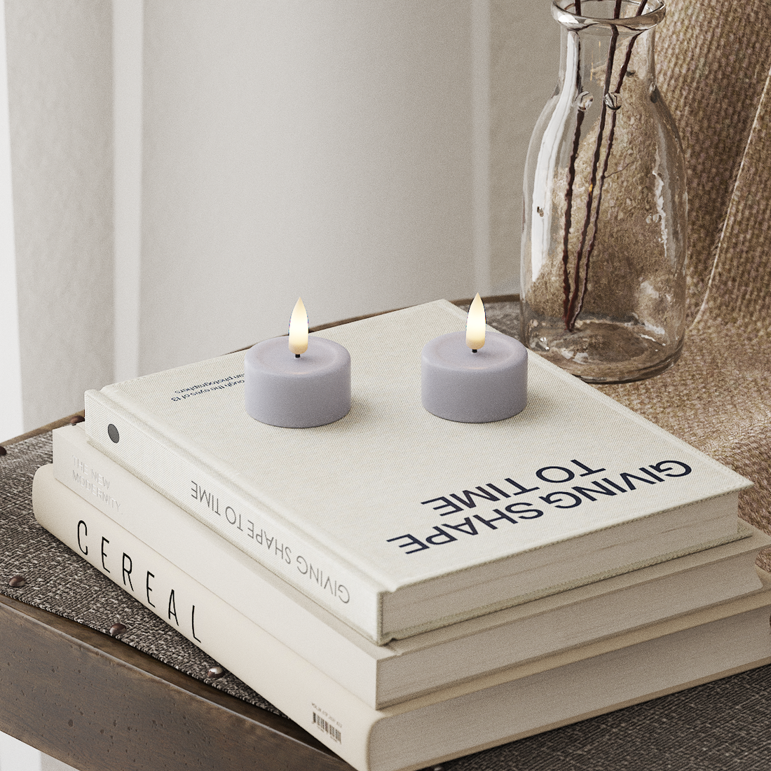 Deluxe Homeart LED Bougie chauffe-plat 2 pièces Bleu poussiéreux LED Bougie chauffe-plat 4