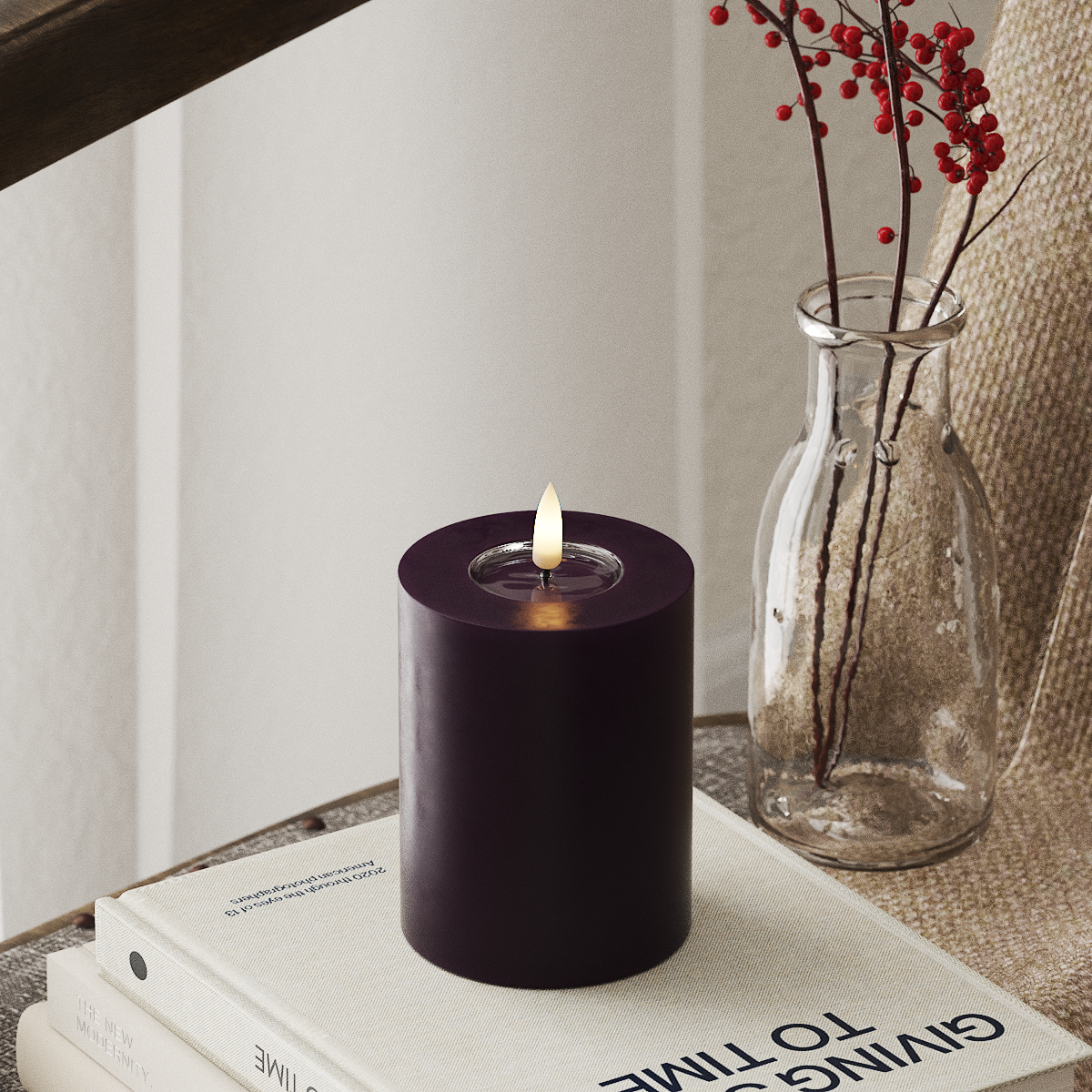 Deluxe Homeart LED Bougie pilier Ø7,5x10 cm Violet foncé LED Bougie pilier 4