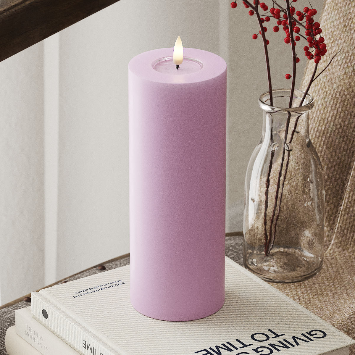 Deluxe Homeart LED Bloklys Ø 7,5 x 20 cm Lavendel LED bloklys 4