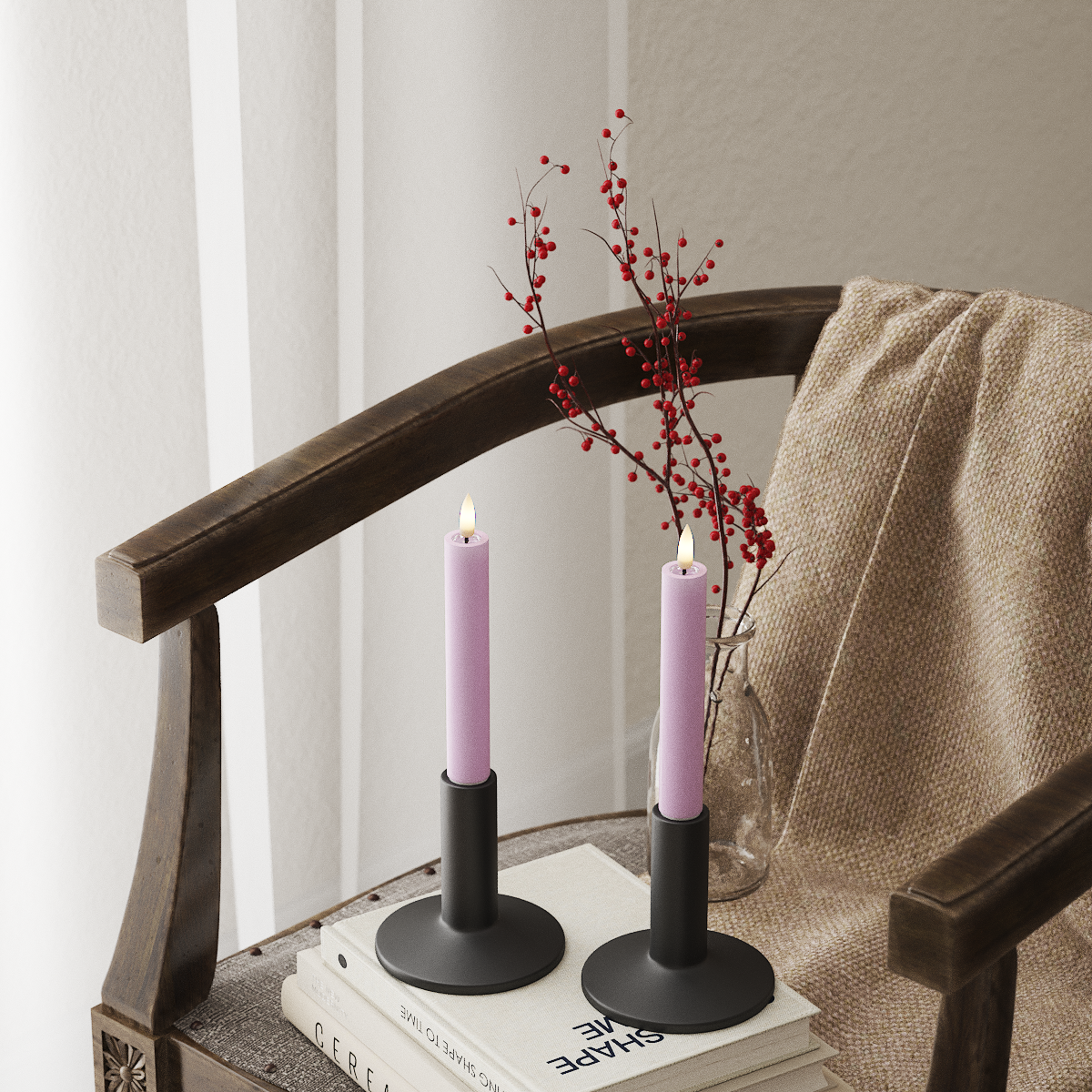 Deluxe Homeart LED Kronelys 2 stk, Ø 2 x 15 cm Lavendel LED kronelys 4