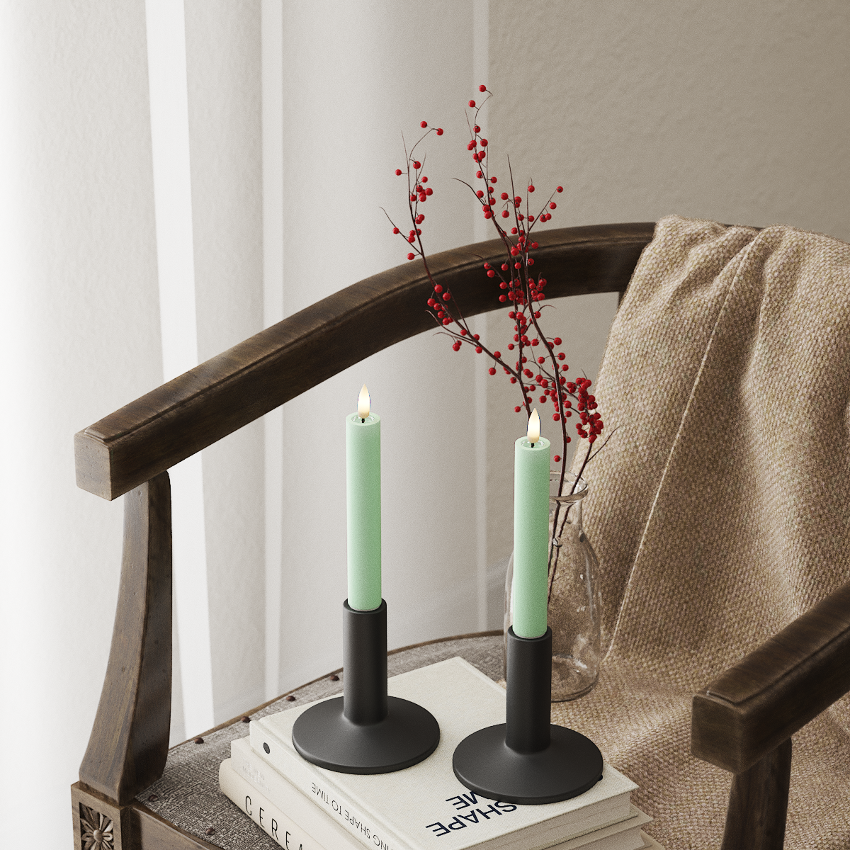 Deluxe Homeart LED Bougie chandelier 2 pièces, Ø 2 x 15 cm Menthe LED Bougie chandelier 4