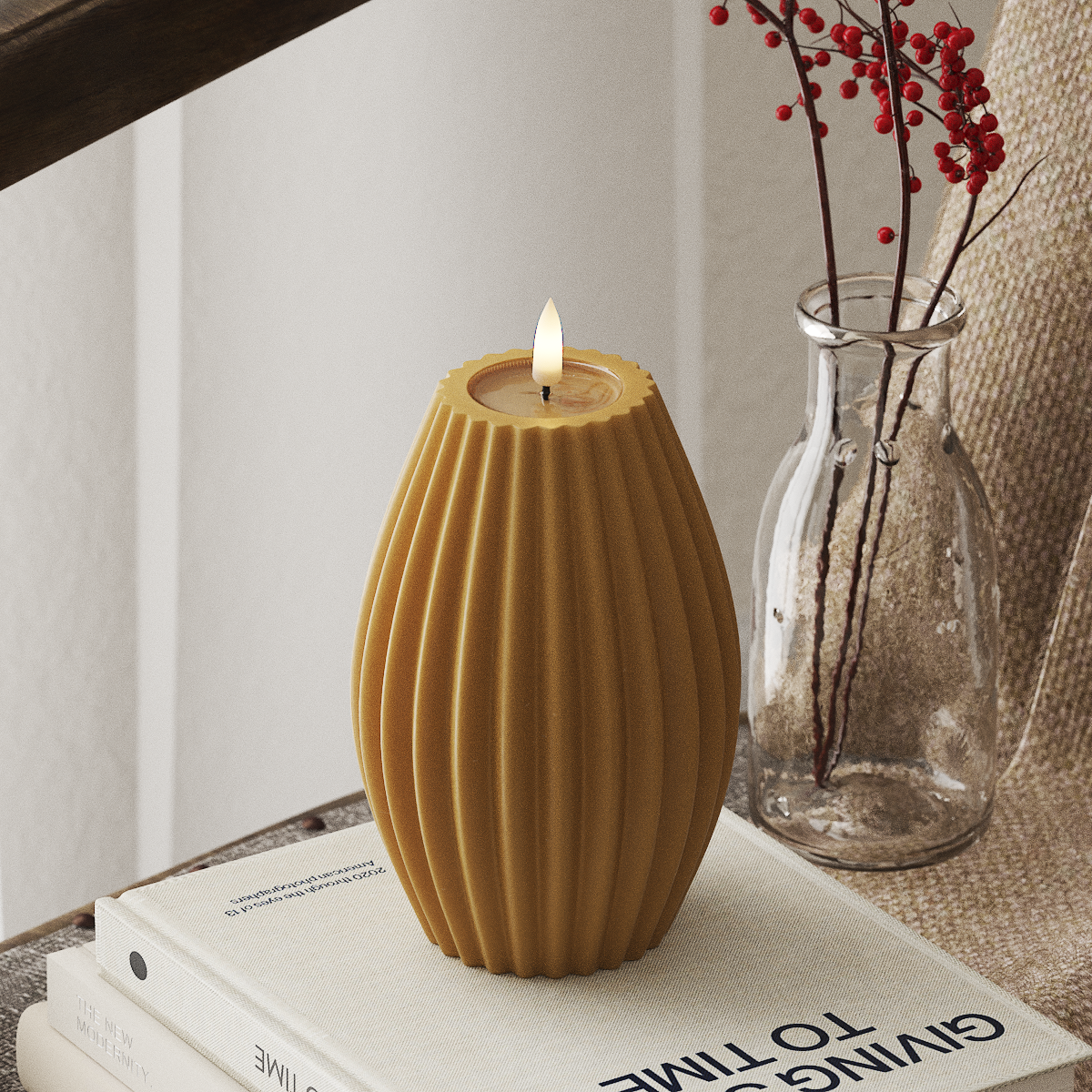 Deluxe Homeart LED Bougie rainurée P 10 x H 15 cm Curry LED Bougie rainurée 4
