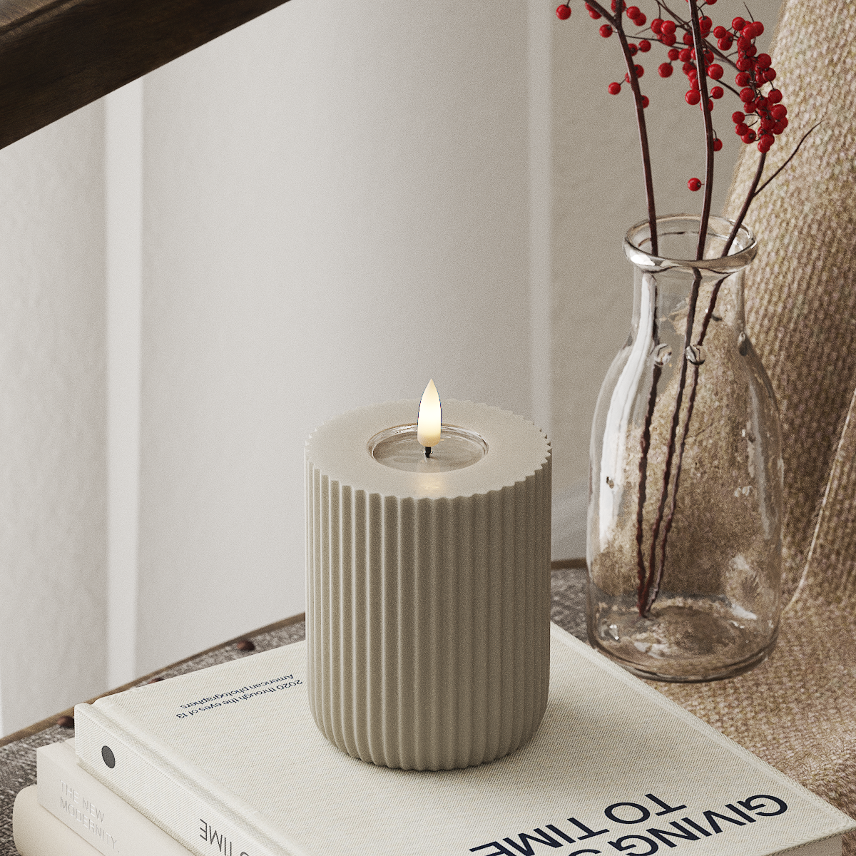 Deluxe Homeart Solid Stripe LED Bougie pilier Ø8 X 10 cm Sable LED Forme 4