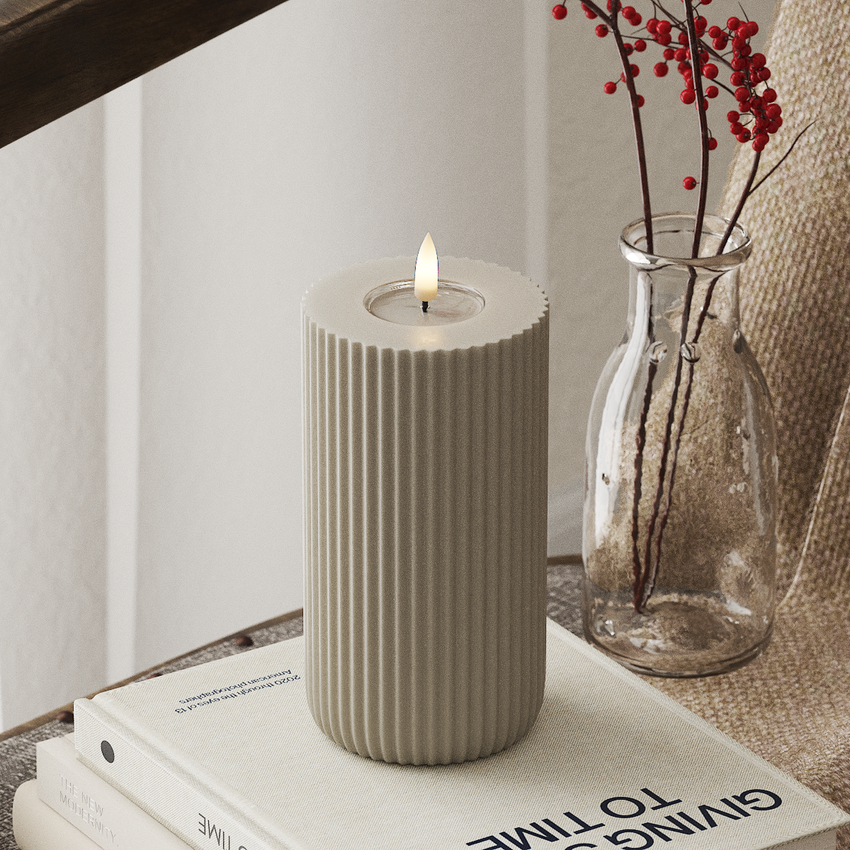Deluxe Homeart Solid Stripe LED Bougie pilier Ø8 X 15 cm Sable LED Forme 4