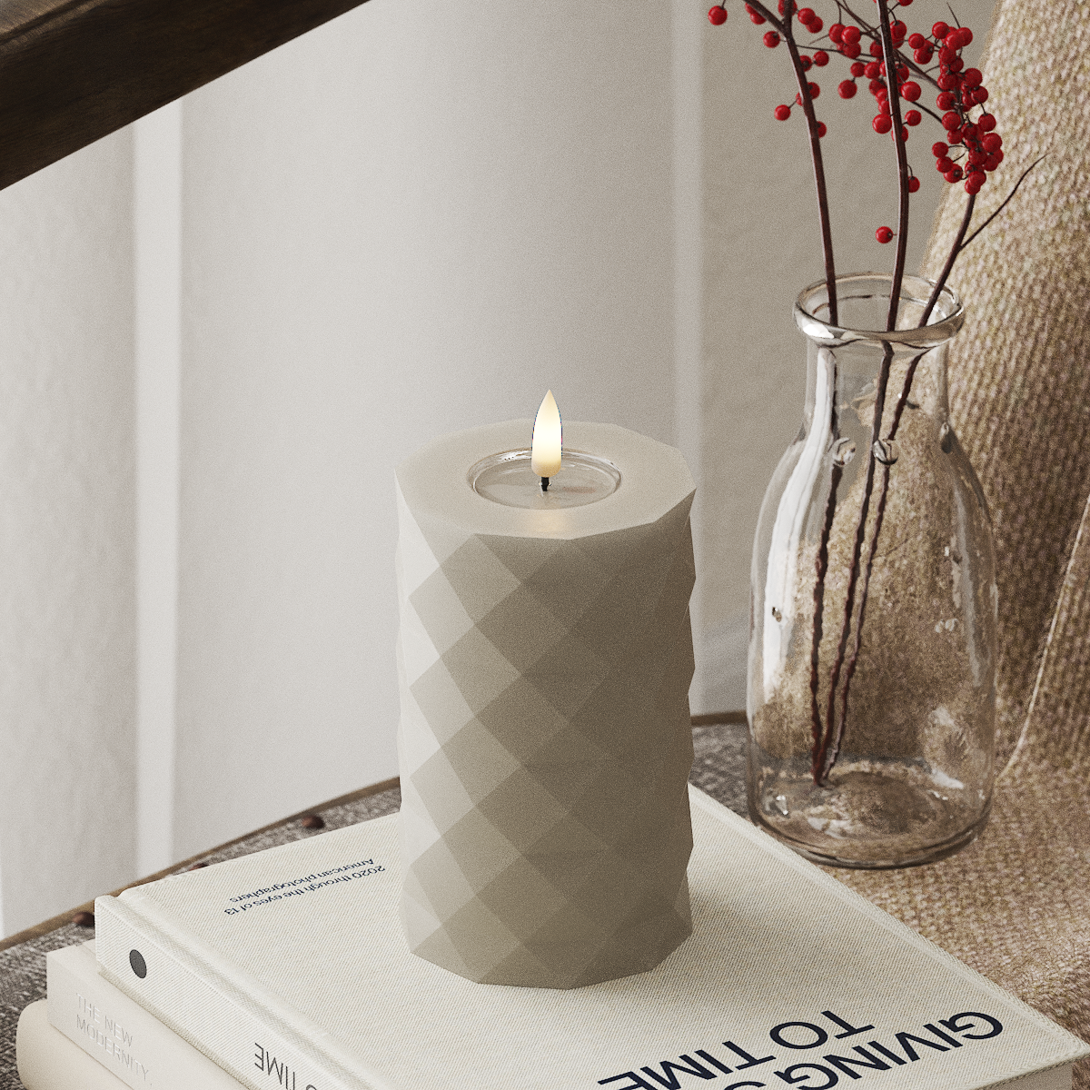 Deluxe Homeart Square LED Bougie pilier Ø7,5 x 12,5 cm Sable LED Square 4