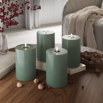 LED Bougie pilier Ø 10 x 15 cm Vert jade - 4 PCS