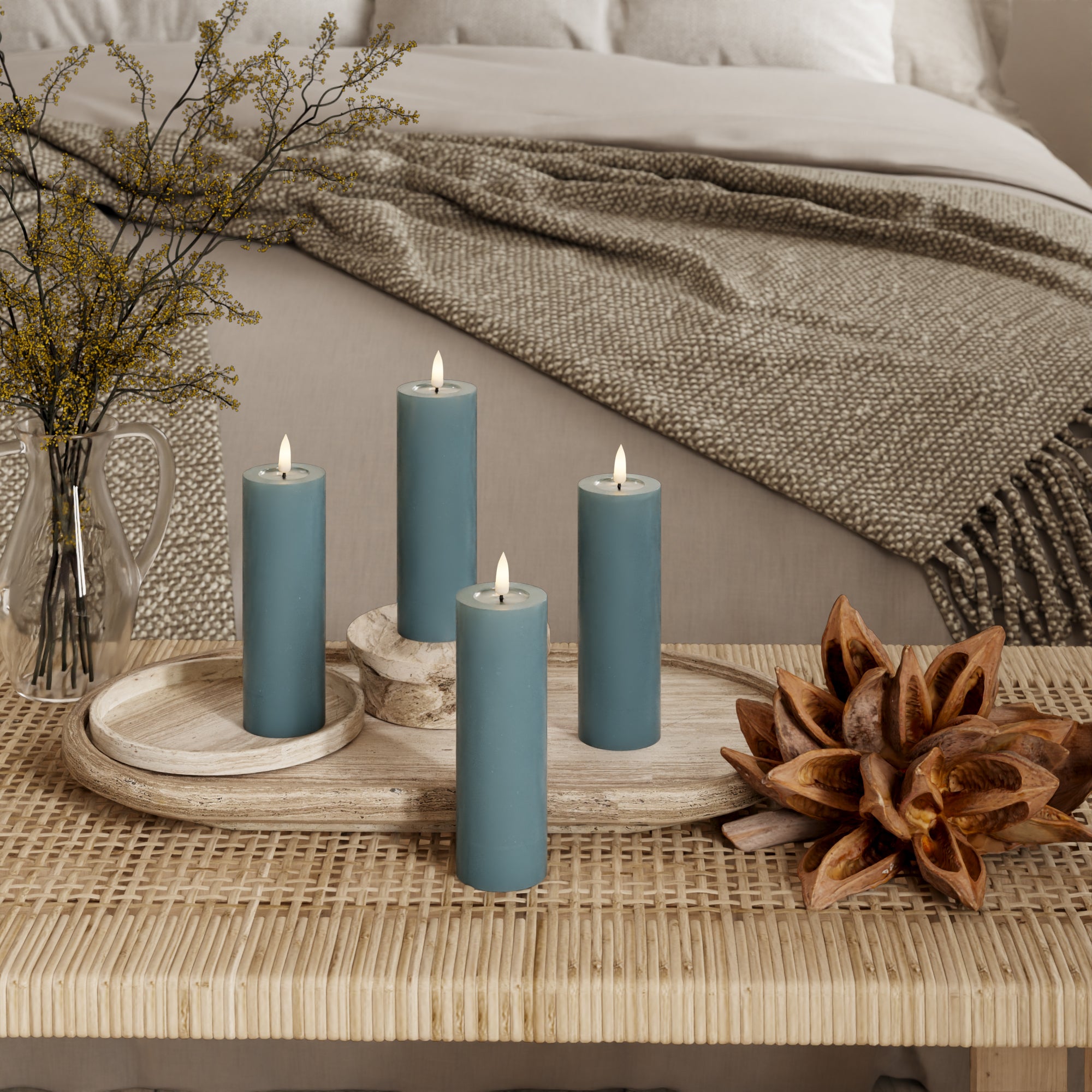 LED Bougie pilier Ø 5 x 15 cm Vert jade + 4 PCS