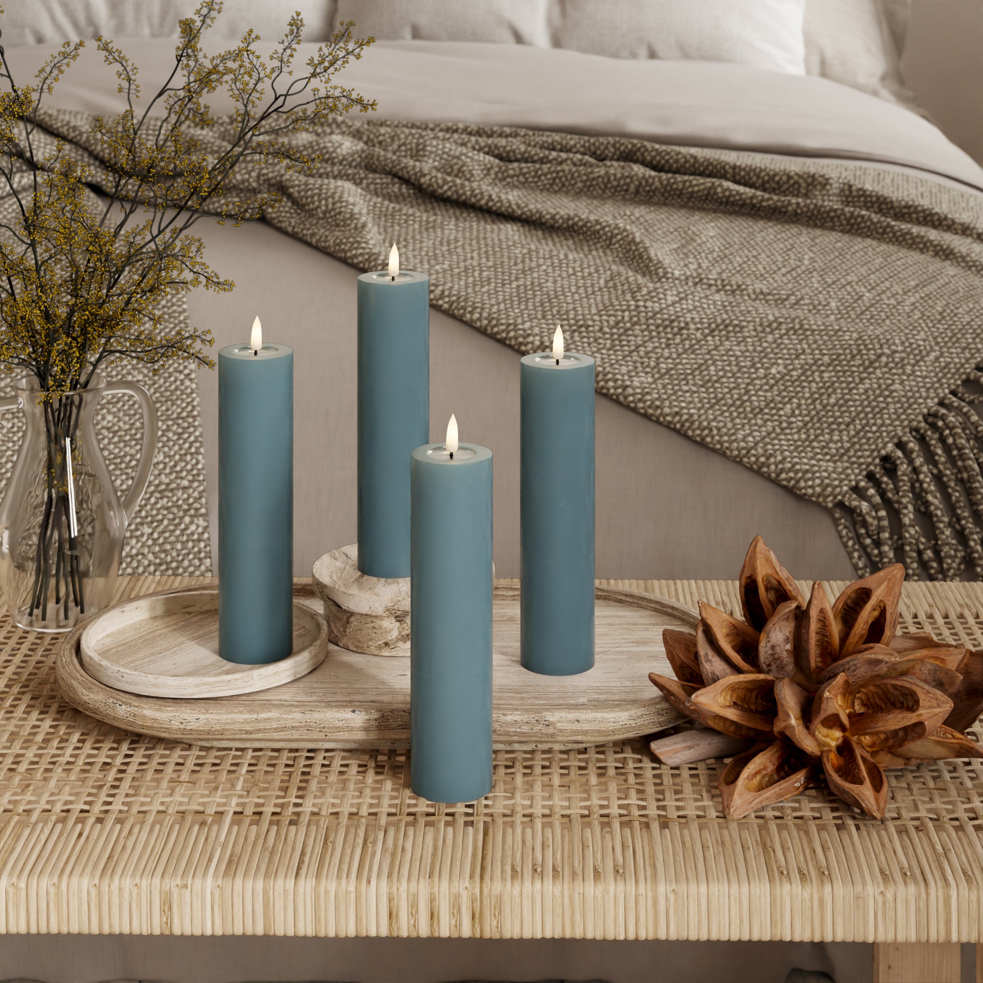 LED Bougie pilier Ø 5 x 20 cm Vert jade - 4 PCS