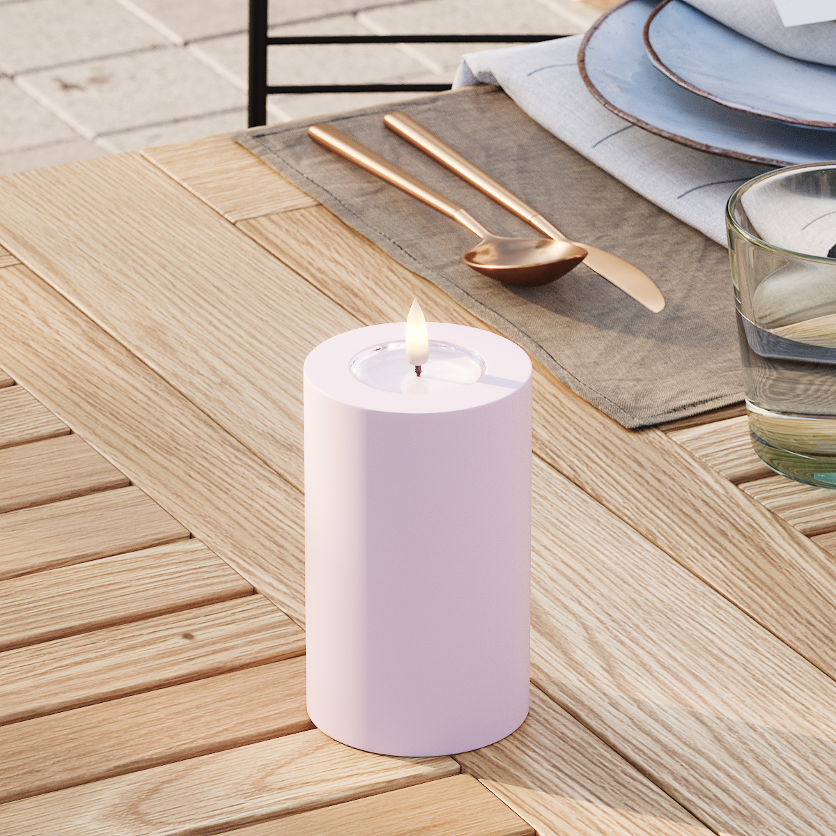 Deluxe Homeart À l'extérieur LED Bougie pilier Ø7,5 x 12,5 cm Rouge poussiéreux LED lumière extérieure Bougie pilier 3