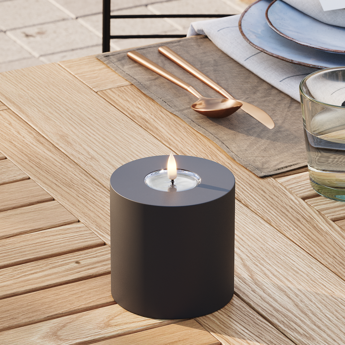 Deluxe Homeart Udendørs LED Bloklys Ø 10 x 10 cm Sort LED udendørslys bloklys 3