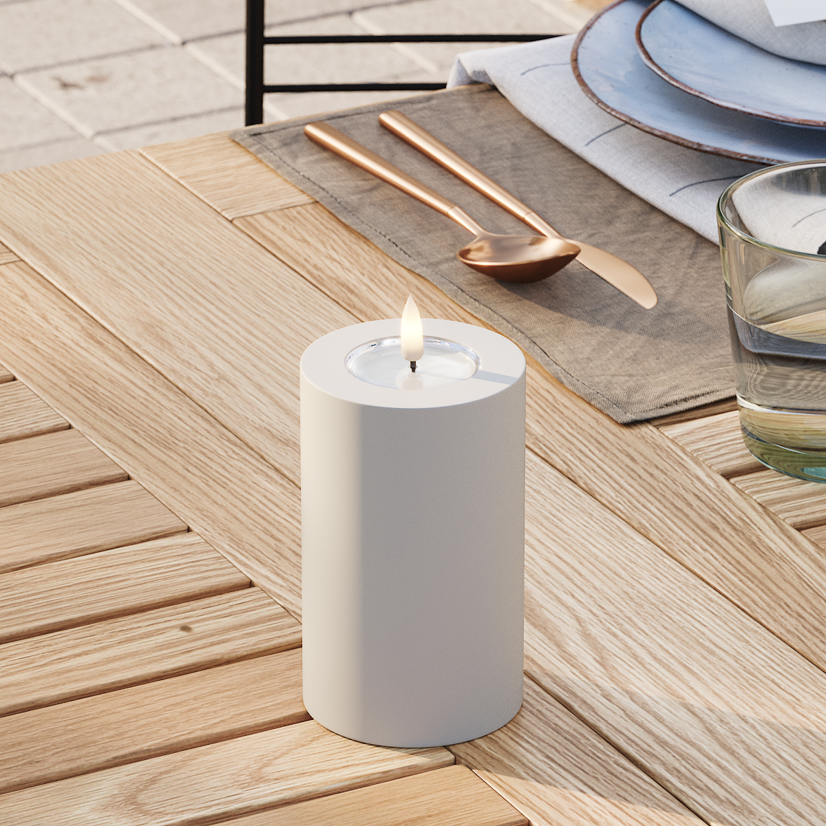 Deluxe Homeart À l'extérieur LED Bougie pilier Ø7,5 x 12,5 cm Sable LED lumière extérieure Bougie pilier 3