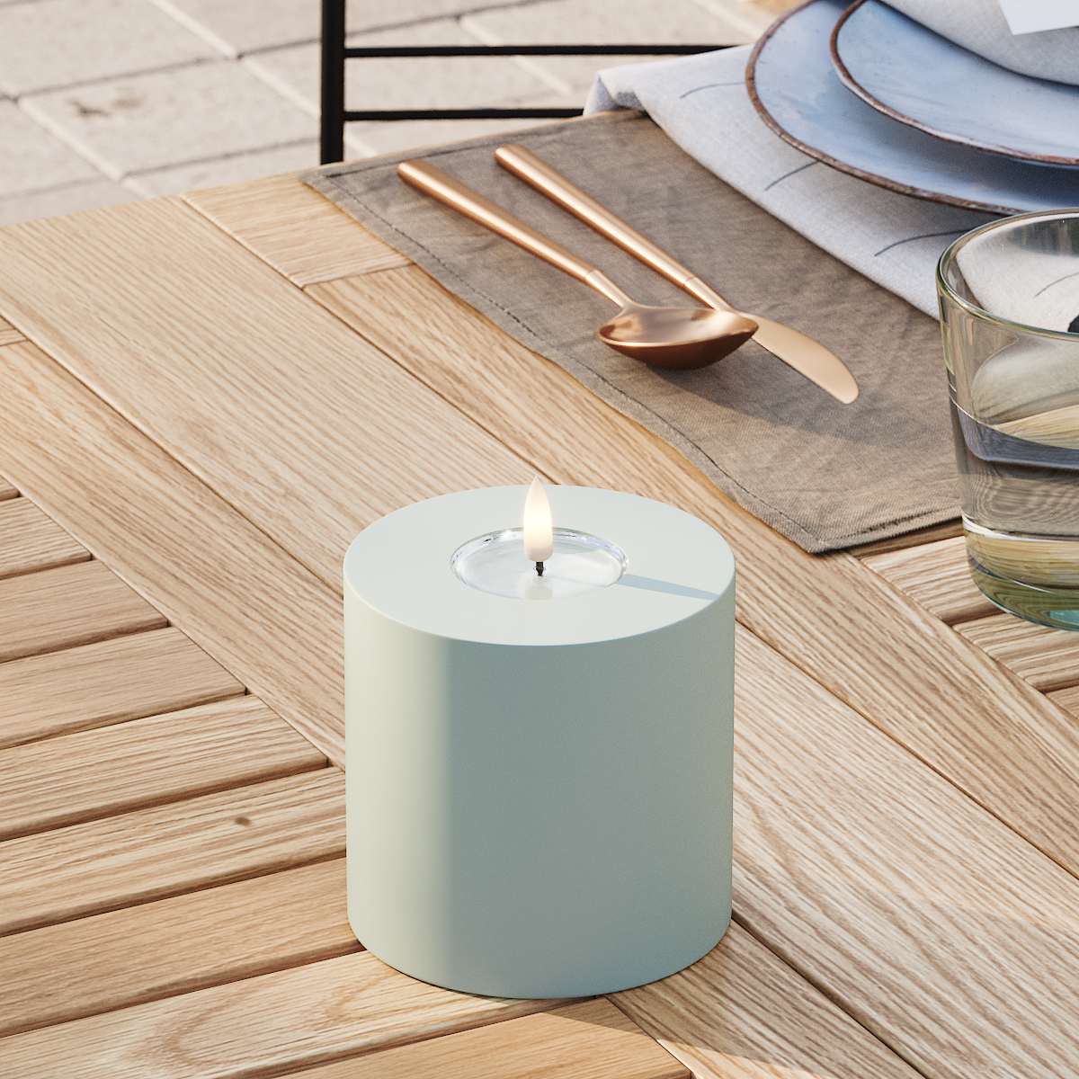 Deluxe Homeart À l'extérieur LED Bougie pilier Ø10x10 cm Vert sauge LED lumière extérieure Bougie pilier 3