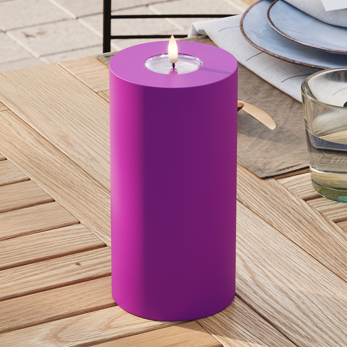 Deluxe Homeart À l'extérieur LED Bougie pilier Ø10x20 cm Violet LED lumière extérieure Bougie pilier 3