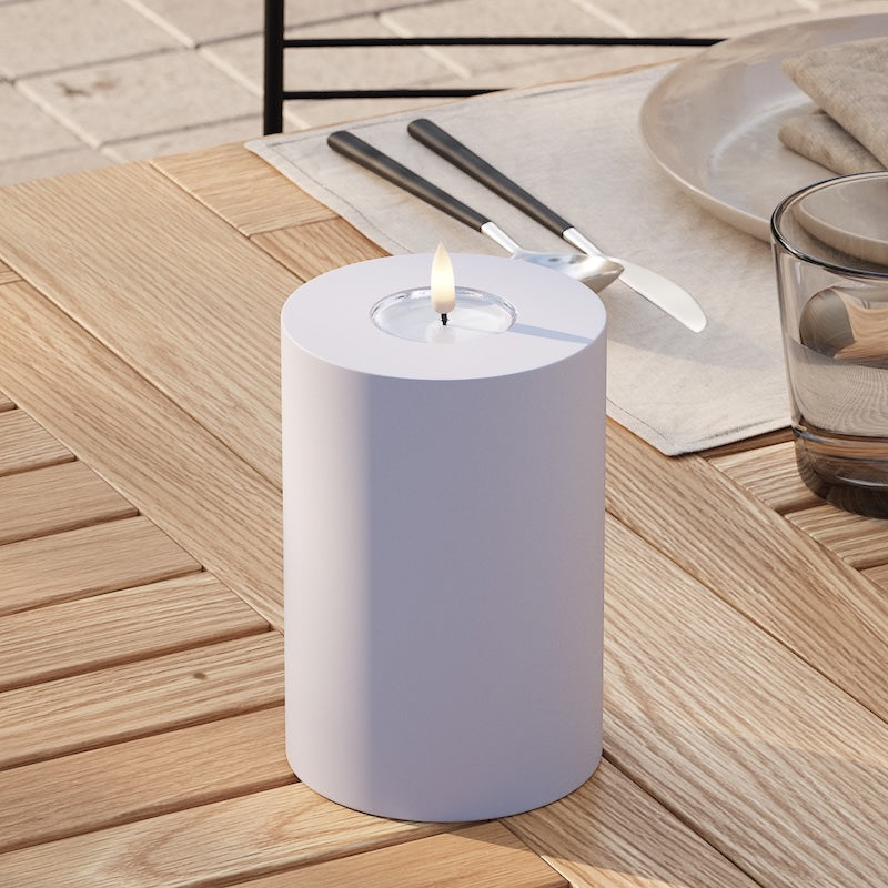 Deluxe Homeart À l'extérieur LED Bougie pilier Ø10x15 cm Bleu poussiéreux LED lumière extérieure Bougie pilier 2