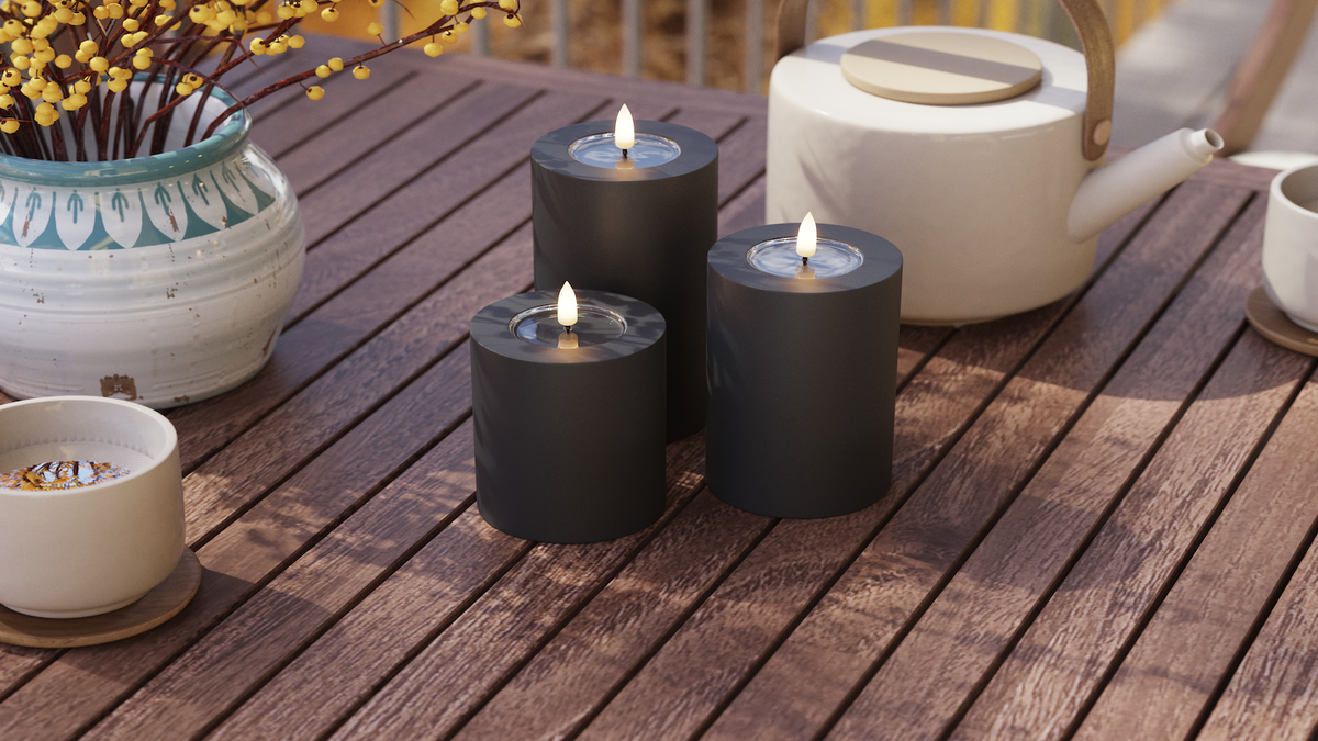 LED Utendørs lysblokklys med naturtro LED flamme