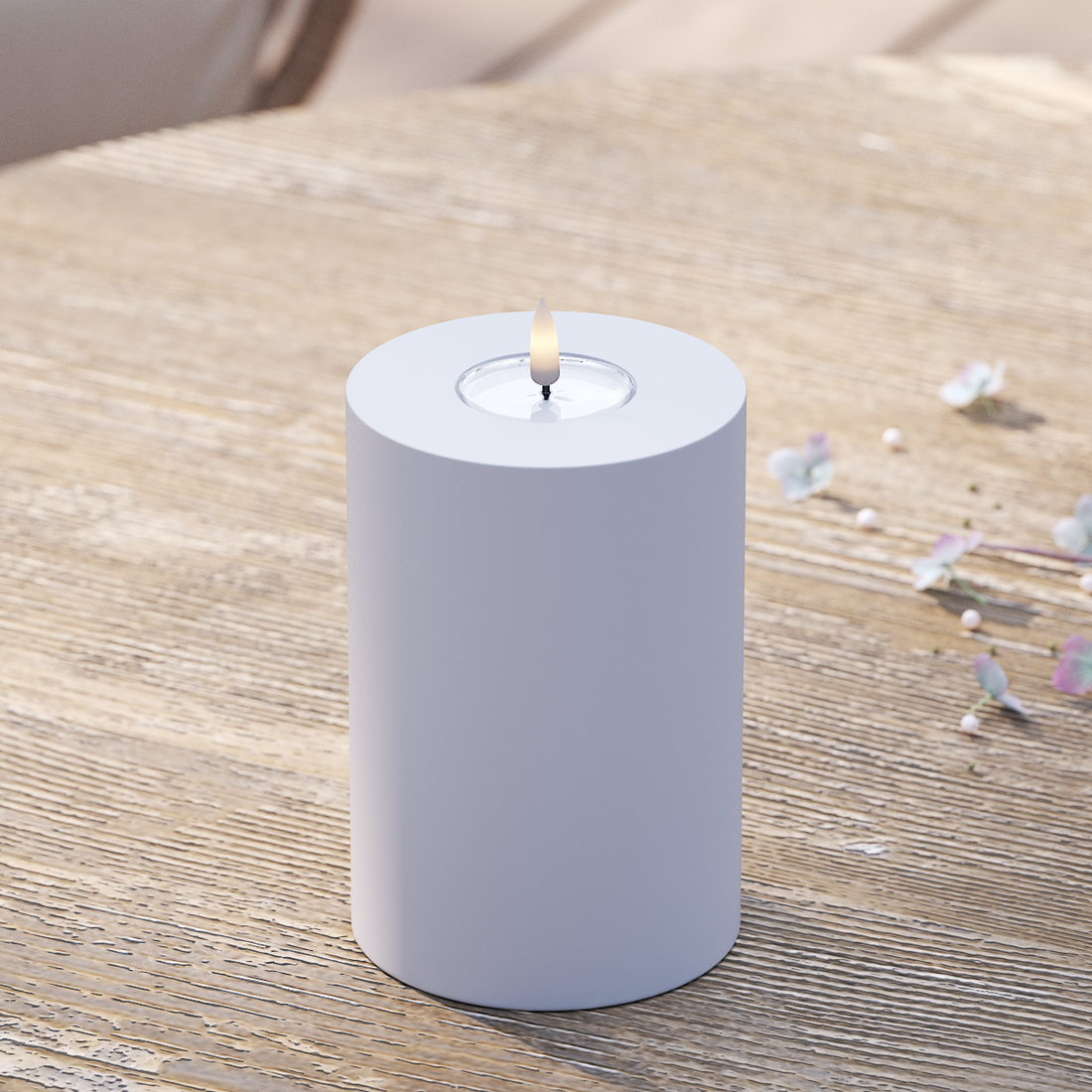 Deluxe Homeart À l'extérieur LED Bougie pilier Ø10x15 cm Bleu poussiéreux LED lumière extérieure Bougie pilier 2