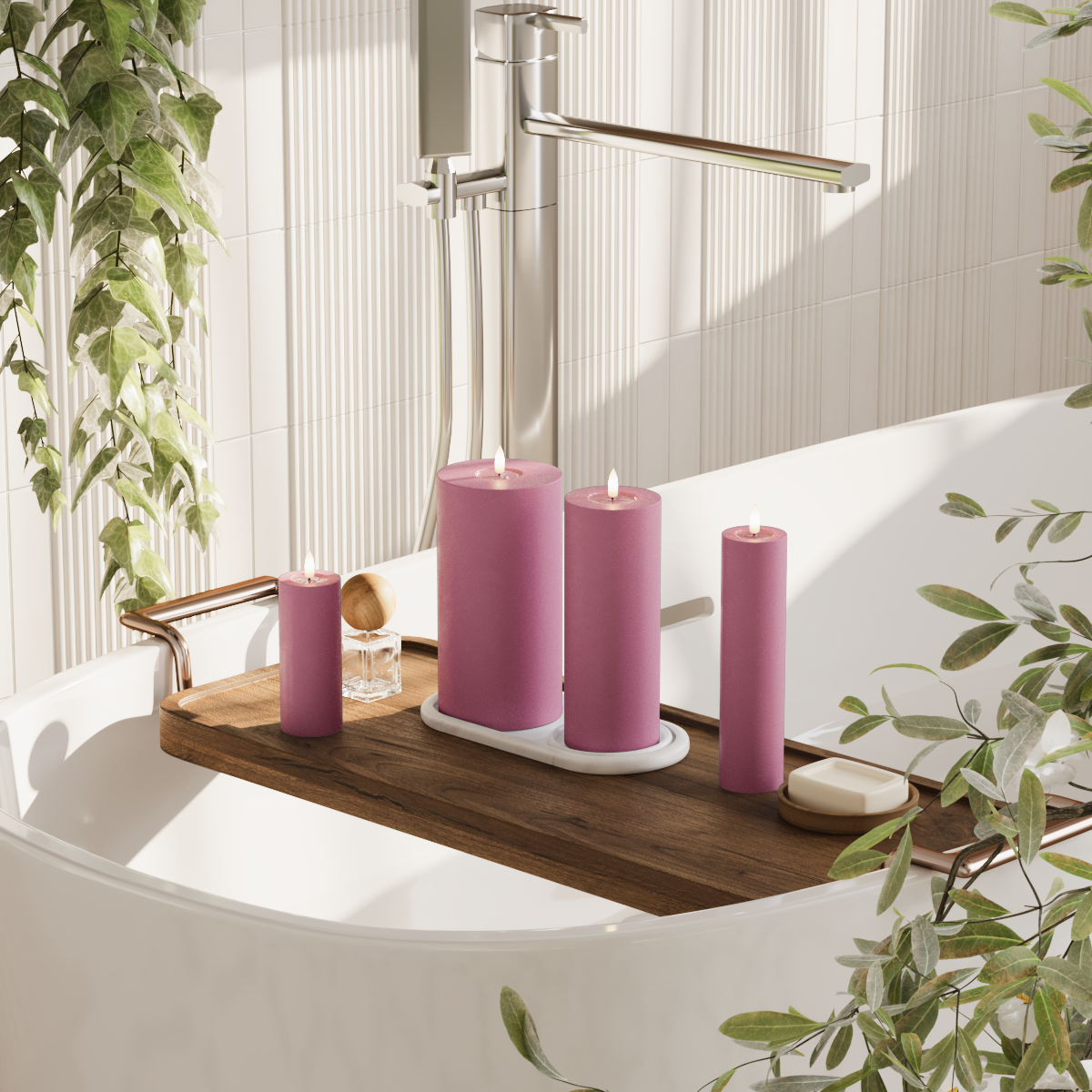 Deluxe Homeart LED bloklys pakke - Magenta - 5 x 12,5 + 20 | 7,5 x 20 | 10 x 20 cm pakke 2