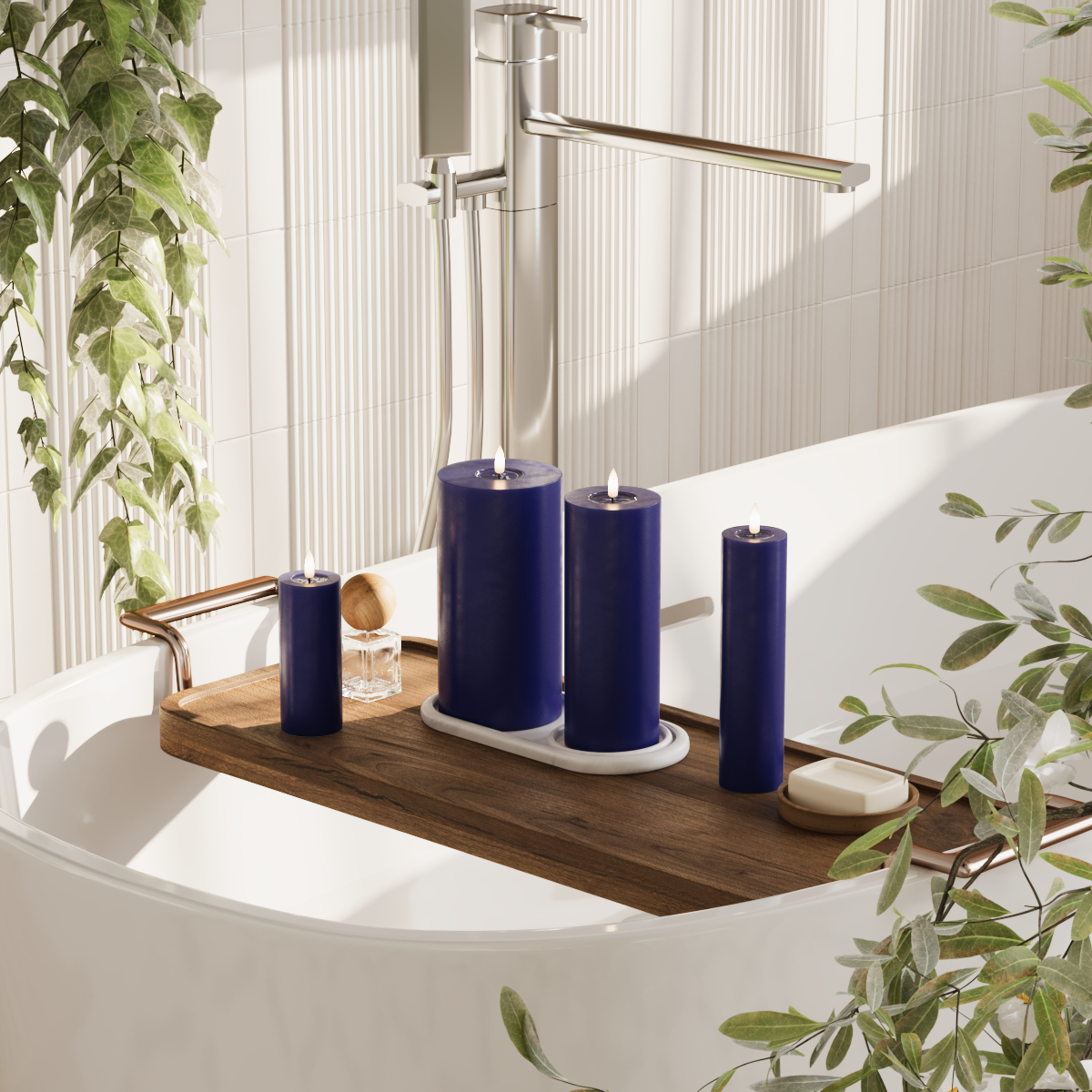 Deluxe Homeart LED bloklys pakke - Kongeblå - 5 x 12,5 + 20 | 7,5 x 20 | 10 x 20 cm pakke 2