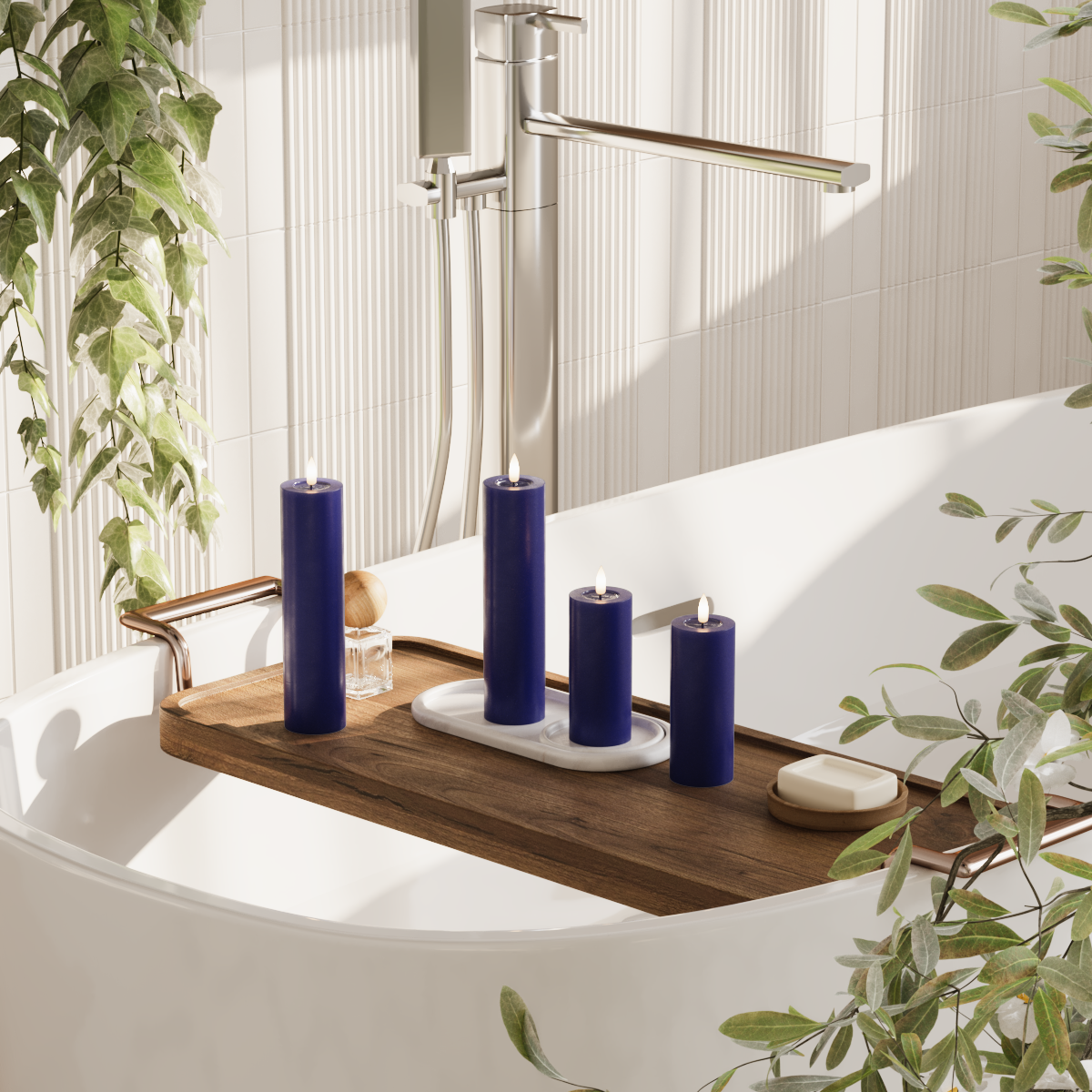 Deluxe Homeart LED bloklys pakke - Kongeblå - 2x 5 x 12,5 cm | 2x 5 x 20 pakke 2