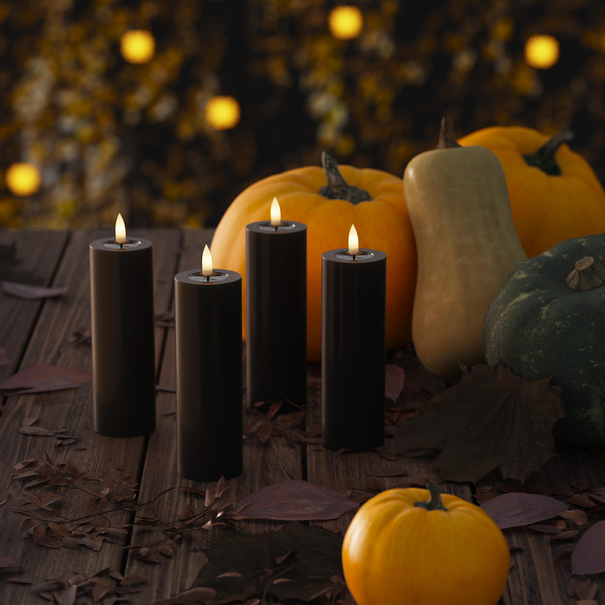 LED Bougie pilier Ø 5 x 15 cm Noir - 4 PCS