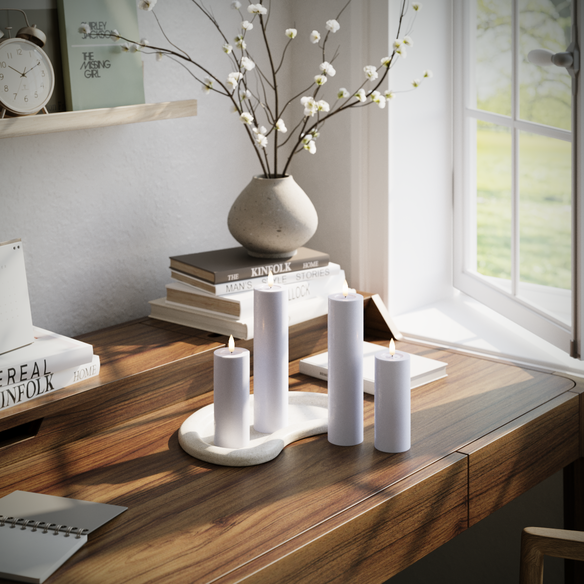 Deluxe Homeart LED bloklys pakke - Støvet blå - 2x 5 x 12,5 | 2x 5 x 20 cm pakke 1