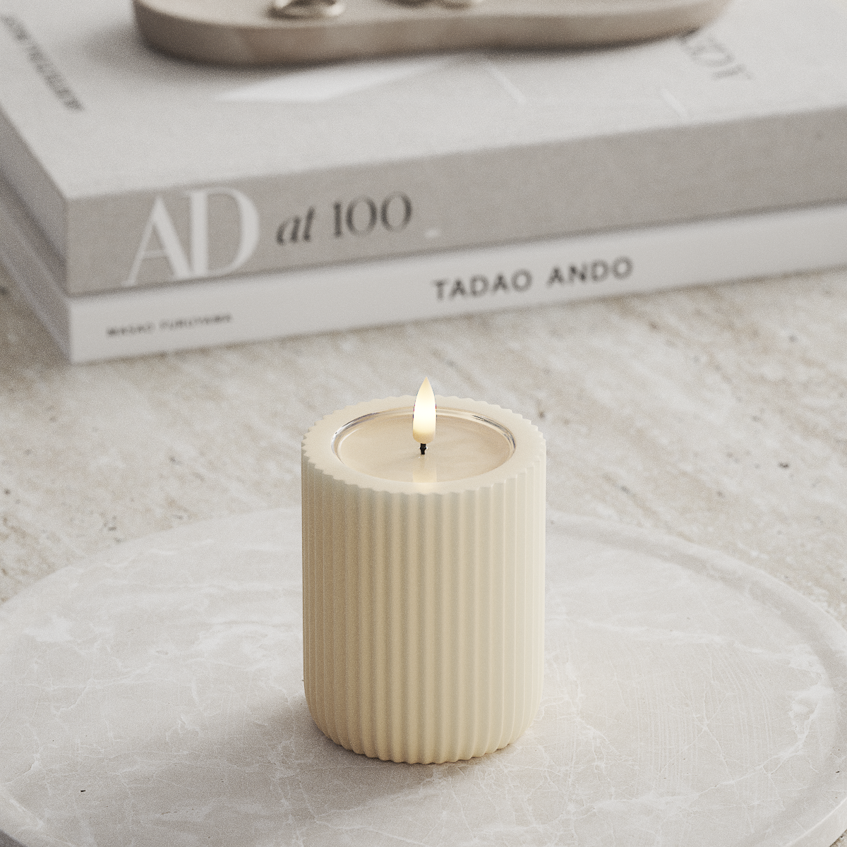 Deluxe Homeart Unique LED Bougie rainurée P 8 x 10 cm Crème unique Bougie rainurée 1