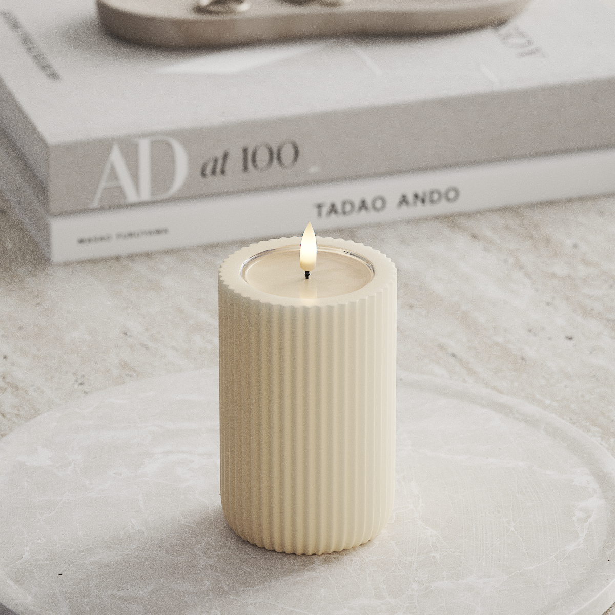 Deluxe Homeart Unique LED Bougie rainurée P 8 x 12,5 cm Crème unique Bougie rainurée 1