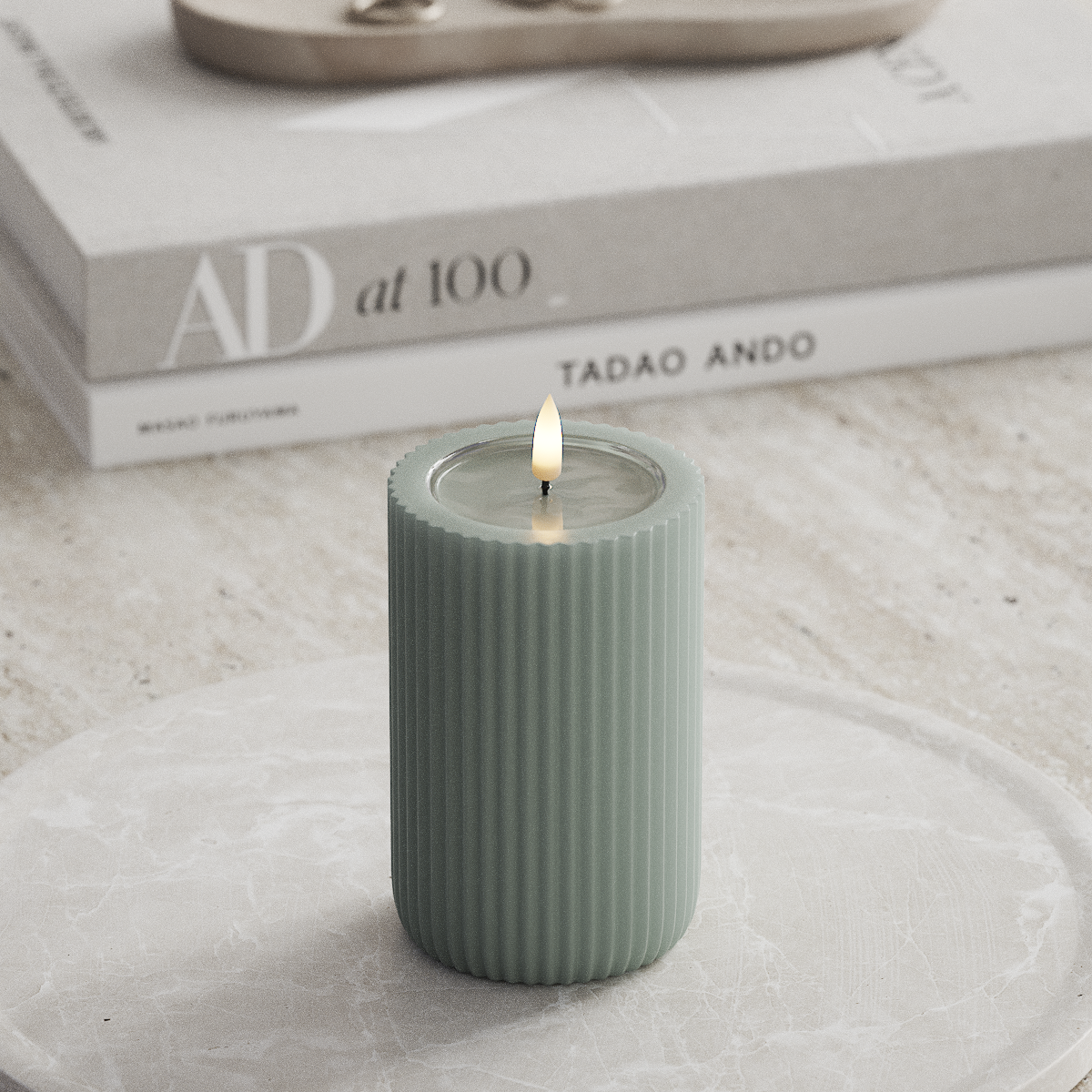 Deluxe Homeart Unique LED Bougie rainurée P 8 x 12,5 cm Vert sauge unique Bougie rainurée 1